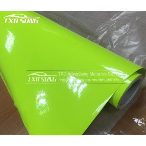 7 Sizes Choice Premium Gloss Fluorescent yellow Car Vinyl film Body Sticker Car Wrap With Air Free Bubble For Vehiche Motorcycle