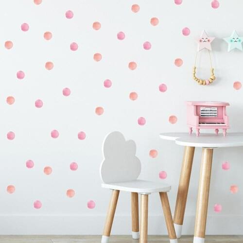 Watercolor pink polka dot wall stickers for kids room decoration children baby kindergarten wall stickers color dot art stickers