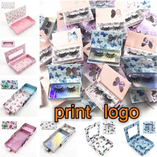 Butterfly Pattern Design Square Packaging Box False Eyelashes Crystal Handle Lash Storage Holder Case With Transparent Tray