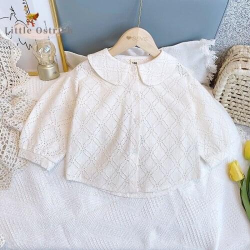 Baby Girl Blouse Peter Pan Collar Cotton Infant Toddler Child Pincess White Shirt Long Sleeve Top Baby Clothes 1-7Y