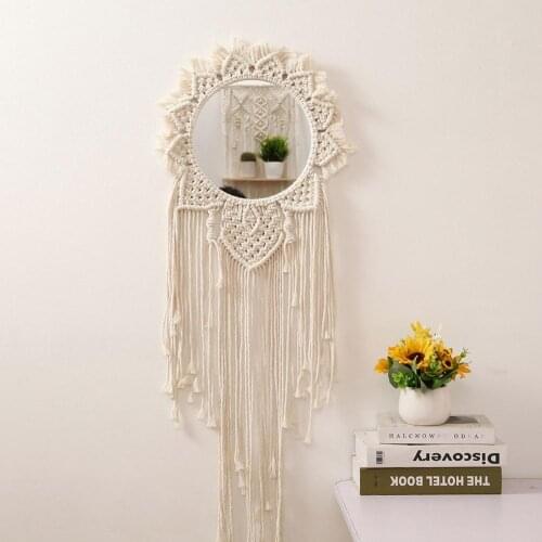 Bohemian Woven Mirror Hand Woven Tapestry Mirror Living Room Bedroom Wall Hanging Porch Decorative Mirror Pastoral