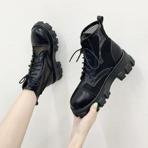 PUPUDA Women Boots Summer Platform Chunky Boots Women Mesh Casual High Top Shoes Women Fashion Platform Boots Summer