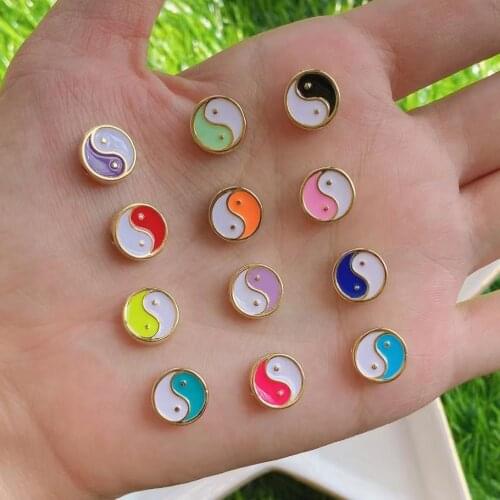 20Pcs, 11mm Gold Plated Enamel Yinyang Loose Spacer Beads for Jewelry Making Bracelet Accessories DIY Handmade Craft
