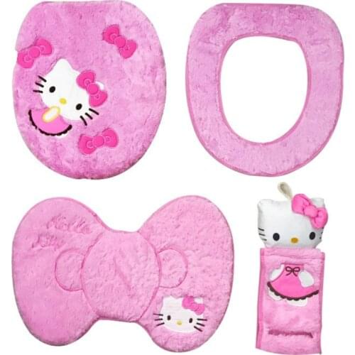 Household Merchandises Bathroom Accessories Set Kawaii Bathroom 4pcs Set Cute Cat Toilet Seat Cover Thick Velvet Toilet Mat