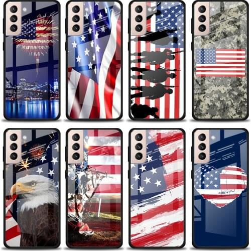 America Usa Flag Tempered Glass Cover For Samsung Galaxy S21 Plus Ultra M21 M31 M51 A52 A72 Phone Case Coque