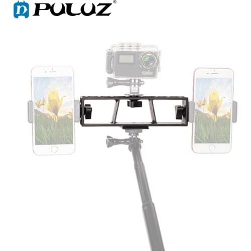 PULUZ Multi-camera Stand Clip Bracket Holder with 3 x 1/4 inch Threads Screw For Live Broadcast Vlogging Recording