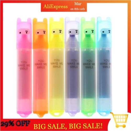 6pcs/set Creative Capacity Fluorescent Pen Mark 6 Color Pen Graffiti Creative Stationery Markers Refill Highlight Pastel Drawing