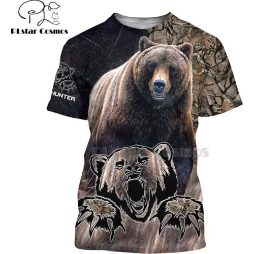 Men for women 3D Printed t shirts bear hunting t-shirt tees shorts sleeve Apparel big black bear Bow hip hop summer style-3