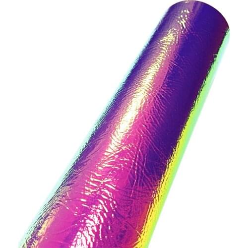 Bark Texture PU Holographic Metallic Dichroic Embossed Faux Leather Fabric Sheet Spunlace Backing For Bag/Handbag/Craft