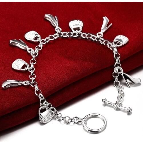 Hot 925 sterling silver fashion Shoe bag shopping chain Bracelets for woman Wedding party Christmas Gifts high quality Jewelry