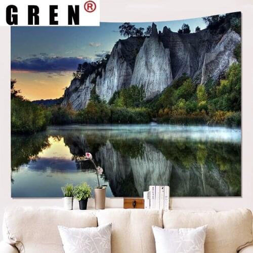 GREN Lake Forest Natural Landscape Tapestry Hanging Rugs Background Cloth Beach Mat Blanket Art Bedroom Living Home Decor