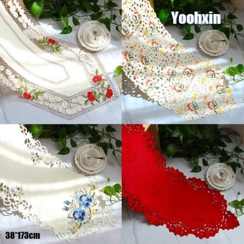 38*173cm European lace bed table runner flag cover cloth embroidered placemat tea dining tablecloth party wedding kitchen decor