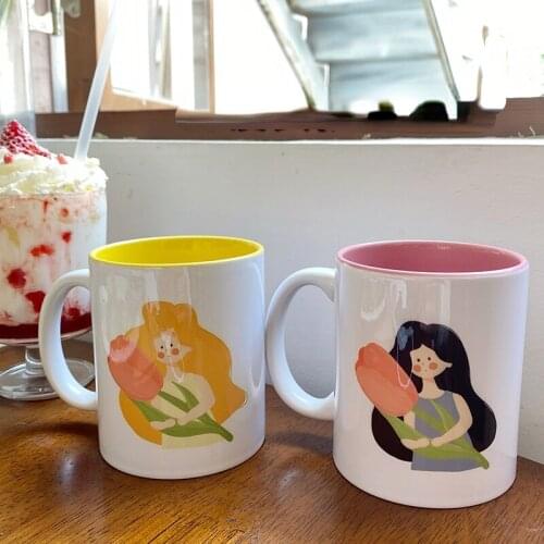 Tulip Girl Mug Milk Breakfast Cup Student French Cute Ceramic Water Cup Flower Tea Cup turkish coffee cups mermaid mug CL90311