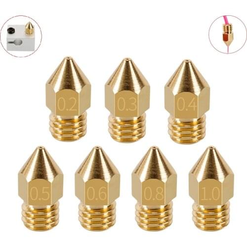 MEGA 20pcs/lot MK7 MK8 Brass Nozzle 0.2 0.3 0.4 0.5 0.6 0.8 1.0mm for 1.75 3.0mm Filament 3D Printer Parts M6 Threaded Extruder