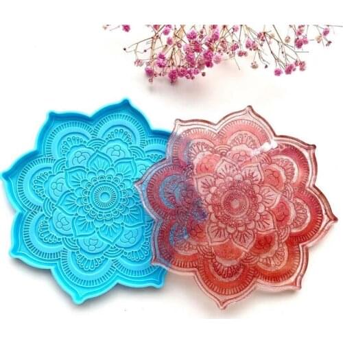 Mandala Coaster Epoxy Resin Mold Flower Tray Cup Mat Casting Silicone Mould DIY Crafts Home Decoration Making Tools