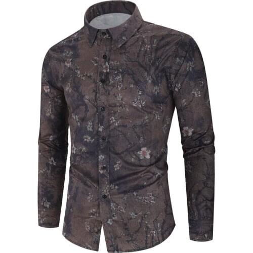 Flower Shirts Print Casual Party Shirt Tops M-3Xl 2021 New Mens Silk Satin Floral Printed Shirts Male Slim Fit Long Sleeve
