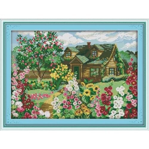 Country cottage cross stitch kit 18ct 14ct 11ct count printed canvas stitching embroidery DIY handmade needlework