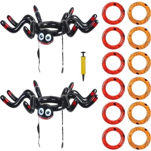 Inflatable Spider Hat 2Pcs Inflatable Ring Toss Prop with 12 Pcs Rings For Kids Adult Indoor Outdoor Carnival Family Party