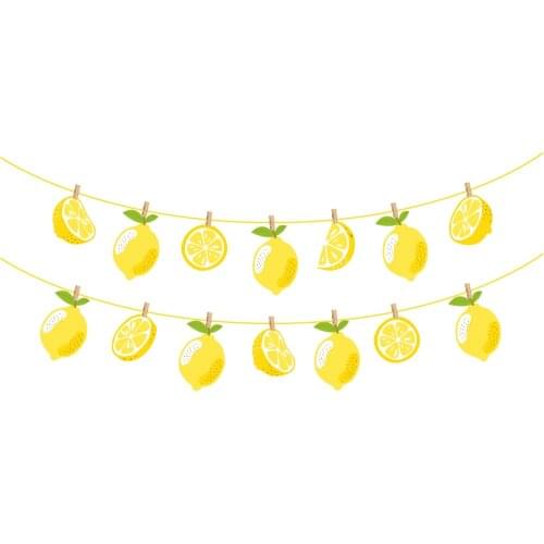 Happy Birthday DIY Fresh Lemon Party Banners Baby Shower Wall Hanging Bunting Kids Party Favors Yellow Lemon Party Decorations