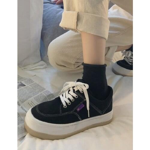 2021 new Korean version of ulzzang thick bottom canvas shoes retro womens shoes wild canvas shoes