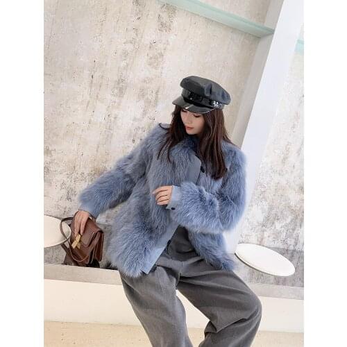New Real genuine natural fox fur coat women fashion loose style warm jacket winter overcoat for girl
