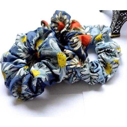 New arrival denim daisy floral womens hair Scrunchies Hair Tie Hair Accessories Ponytail Holder Hair