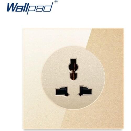 Wallpad 2019 New Arrival Multifunction Wall Power Socket Outlet Gold Crystal Glass Panel Grounded With Child Protective Lock