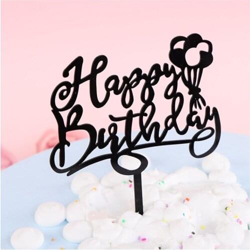 New Flowers Happy Birthday Acrylic Cake Topper Gold Pink Birthday Cake Topper Decorations for Kids Birthday Party Cake Supplies