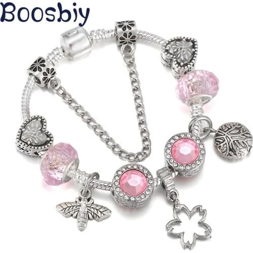 New Design Silver Plated Alloy Bird & Tree Pendants Fit European Style Charm Bracelet For Women Simple Heart Jewelry Gift