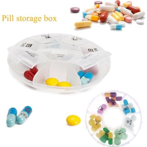 Portable One Week 7 Compartment Pill Box Mini Round Seven-day Small Medicine Case Dispensing Drug Storage Organizer favorable