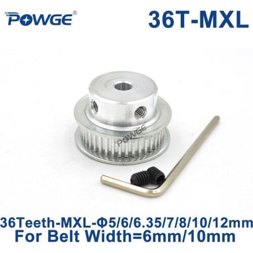 POWGE Inch 36 Teeth MXL Timing pulley Bore 5/6/6.35/7/8/10/12mm for width 6mm 10mm MXL synchronous Belt Gear wheel 36teeth 36T