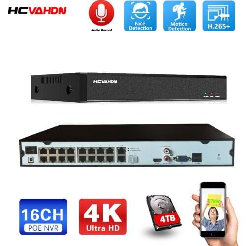 HCVAHDN 16CH 4K POE NVR Recorder For CCTV Kit VGA Security System NVR For 1080P/3MP/5MP/8MP/4K POE IP Camera Onvif NVR H.265