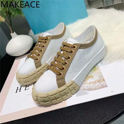 Spring Canvas Shoes Woman Flat Platform Sneakers Casual Lace-Up Women Shoes Mixed Colors Round Toe Ladies Shoes Designer Shoes