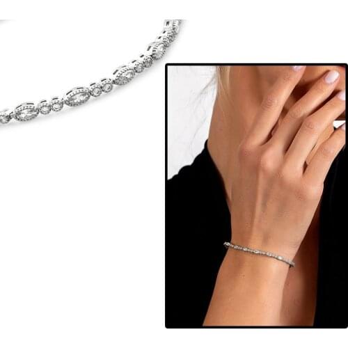 Tesbihane White Zircon Cubic Zirconia Elegant Design Full Tour 925 Sterling Silver Women Bracelet