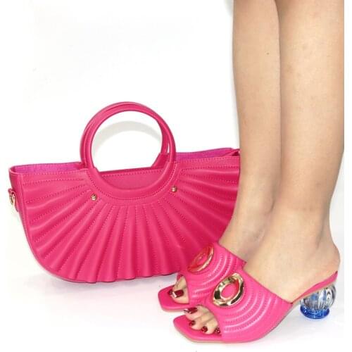 Doershow Italian Matching Shoe and Bag Set fuchsia Italian Shoes with Matching Bags High Quality Wedding Shoes and Bag ! SCK1-4