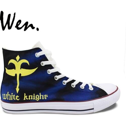 Wen Anime High Top Skateboard Shoes Hand Painted Code Geass Yellow Logo Design Custom Men Women Sneakers Canvas Shoes