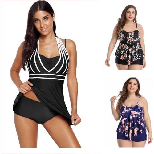 Vintage Boyshorts Swimsuit Plus Size Tankini Sets Ladies Two Piece Halter Strap Swimwear Ultra Soft Women Vacation Beachwear