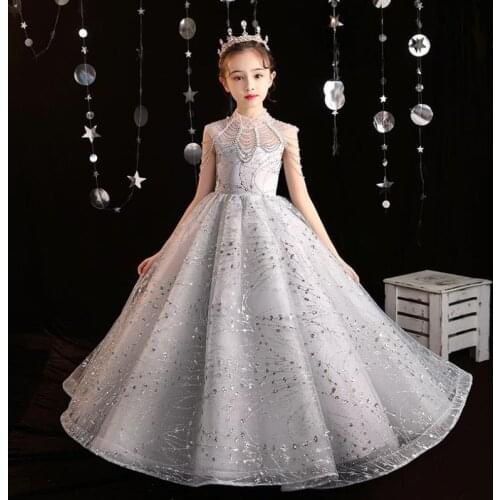 High-end Children Beading Sequines Stitching Evening Gown Kids Catwalk Birthday Party Princess Dress For Girls Vestidos L839