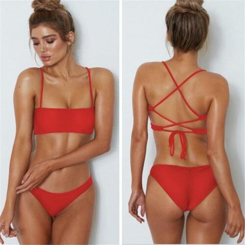 High Quality Nylon Solid Color Bikinis Ladies Cross Strap Swimsuit Women New Style With Chest Pad Sexy Swimwear