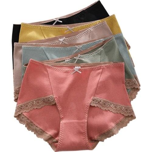 Women Threaded Cotton Panties Large Size New Antibacterial Breathable Lace Light Thin Cotton Briefs Female 100KG lady Underwear