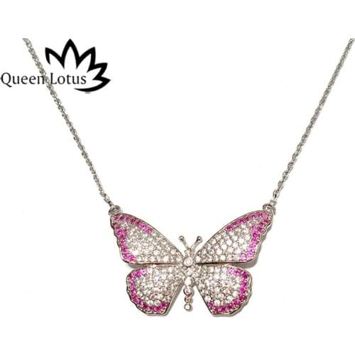 Queen Lotus 2019 New Fashion Luxury Butterfly Necklace Women Long Necklace long choker girl gift necklace pendants