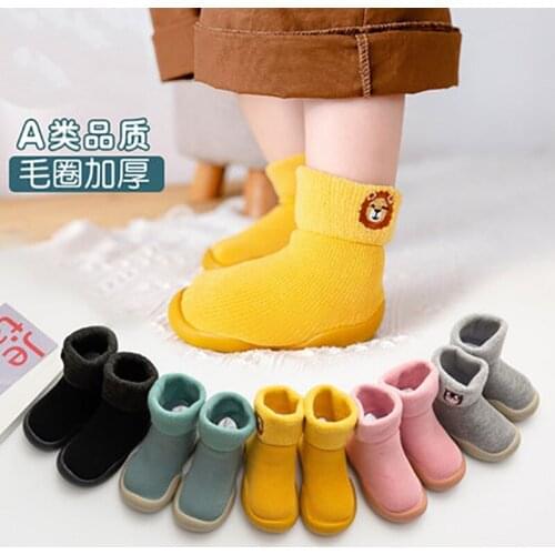 2021 Floor Socks Childrens Fall/Winter Indoor Non-slip Plus Velvet Thick Toddler Socks Baby Shoes Toddler Shoes Newborn Boots