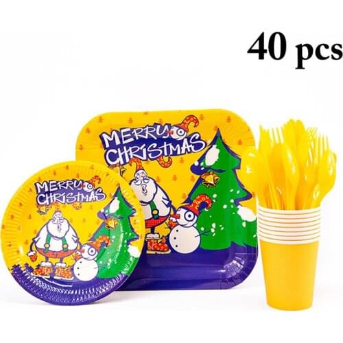 40 Pcs/Set Party Disposable Tableware Paper Cups Dessert Cake Plate Plastic Food Spoon Fork For Christmas Halloween Events