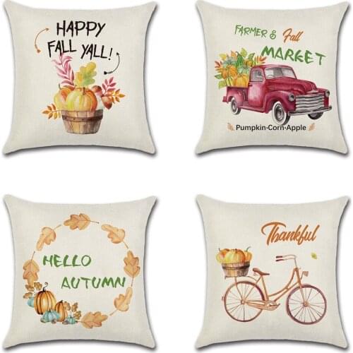 45cm*45cm Autumn Colorful pumpkins truck design linen/cotton throw pillow covers couch cushion cover home decor pillow