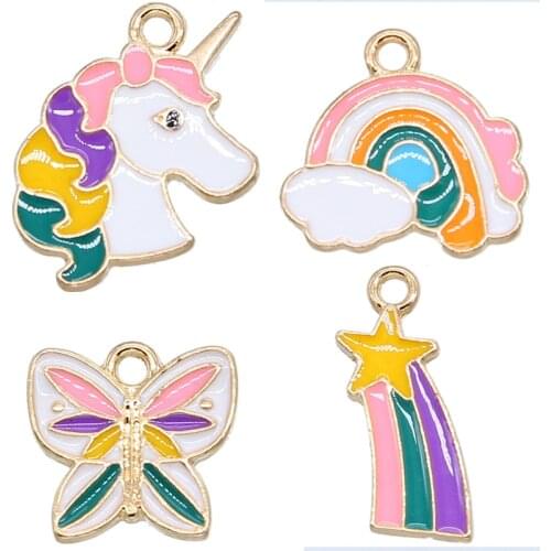 6pcs Enamel Rainbow Animal Unicorn Butterfly Bracelet Connector DIY Bracelet Necklace Pendant Alloy Accessories Animal Charm DIY