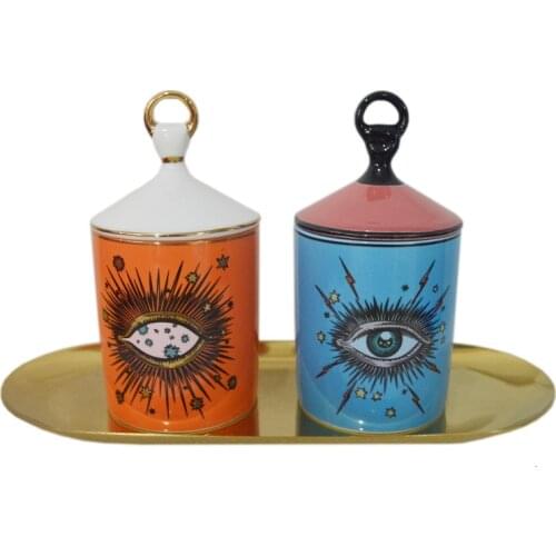 Make Up Jar Big Eyes Jar With Lids Ceramic Tank Decorative Cans Candle Holder Storage Cans Home Decorative Makeup Cup Box