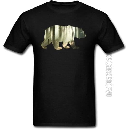 Thanksgiving Day T-shirts Top Quality Mountains Forest Bear Animal Print T Shirt For Men Big Sale Mens Short Sleeve Cotton Tees