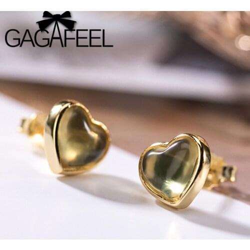 GAGAFEEL 925 Sterling Silver Gold-plated Natural Mexican Blue Amber Earrings Temperament Heart-shaped Love Womens Earrings