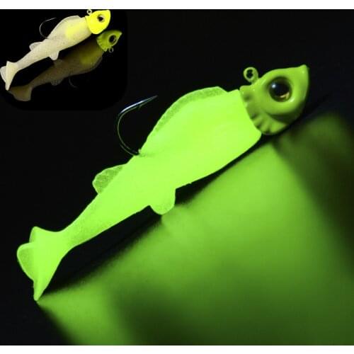6Pcs*4g/9g/16g Luminous Jig Lead Head Fishing Soft Lures Bait Fishing Artificial Wobblers Rubber Silicon Lure Mustard Hook