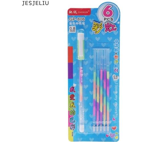 JESJELIU 1 Pen + 5 Refill/Set Watercolor Chalk Gel Pen Diy Decoration For Album Color Pens Set Korean Stationery School Suplies